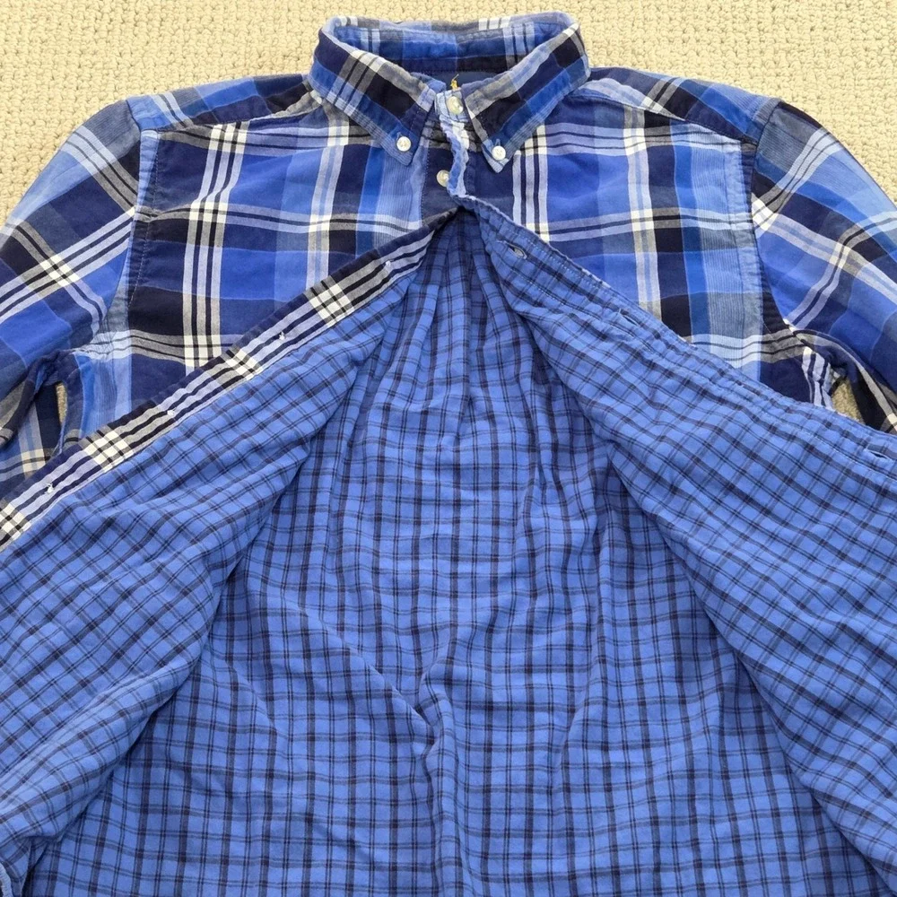Ralph Lauren Boys Button Down Shirt Plaid Blue Long Sleeve Youth‎ L (14-16)